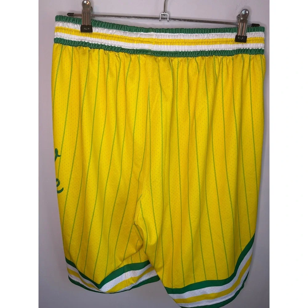 Adidas 50th Anniversary Drew League Basketball Shorts Yellow Green Pinstripe